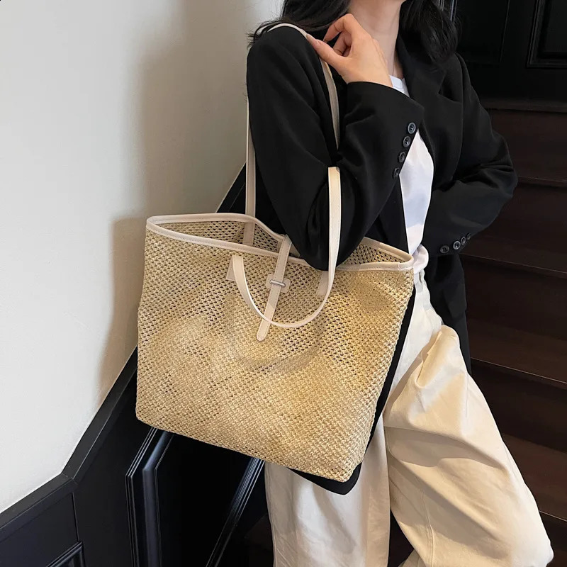 Fashion woven bag vacation style underarm large capacity womens single shoulder casual tote bun mother bag 250528