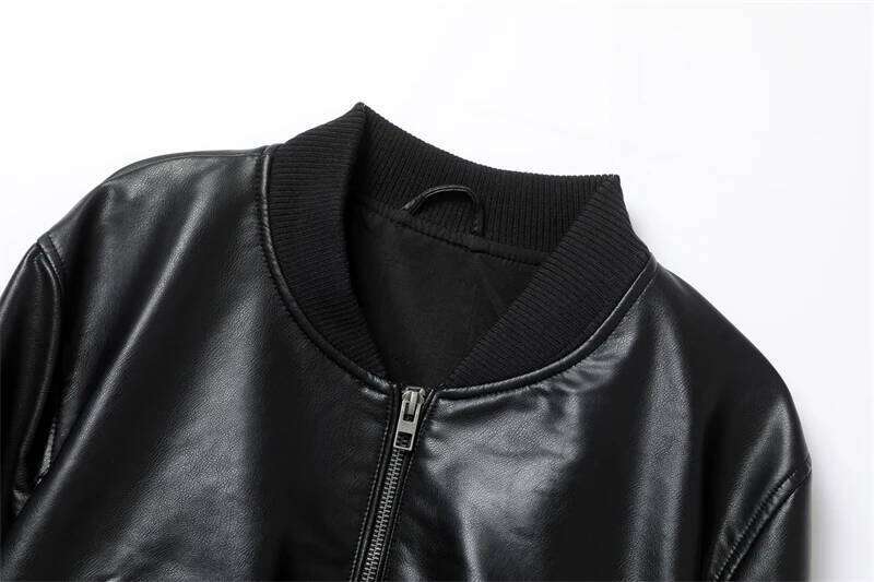 RARF Women's new Pure black vintage imitation leather bomber jacket coat top women's style