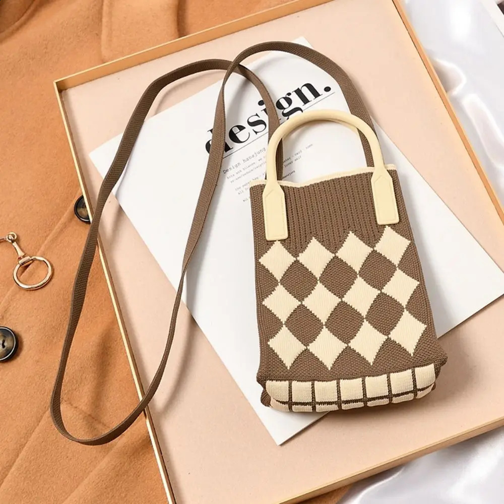 Fashion Geometric Womens Knitted Handbag Female Handmade Woven Shopper Tote Bag Purse Chain Shoulder Crossbody Bag 250523