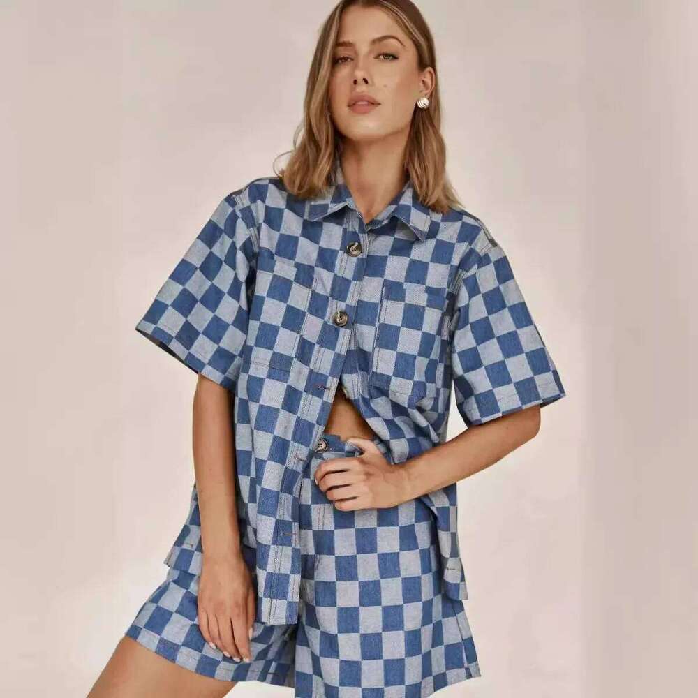 Women's Wear Casual High Waist Women's Denim Shorts Set Short Sleeve Fashionable Summer Independent Station Cross-Border Style 16883
