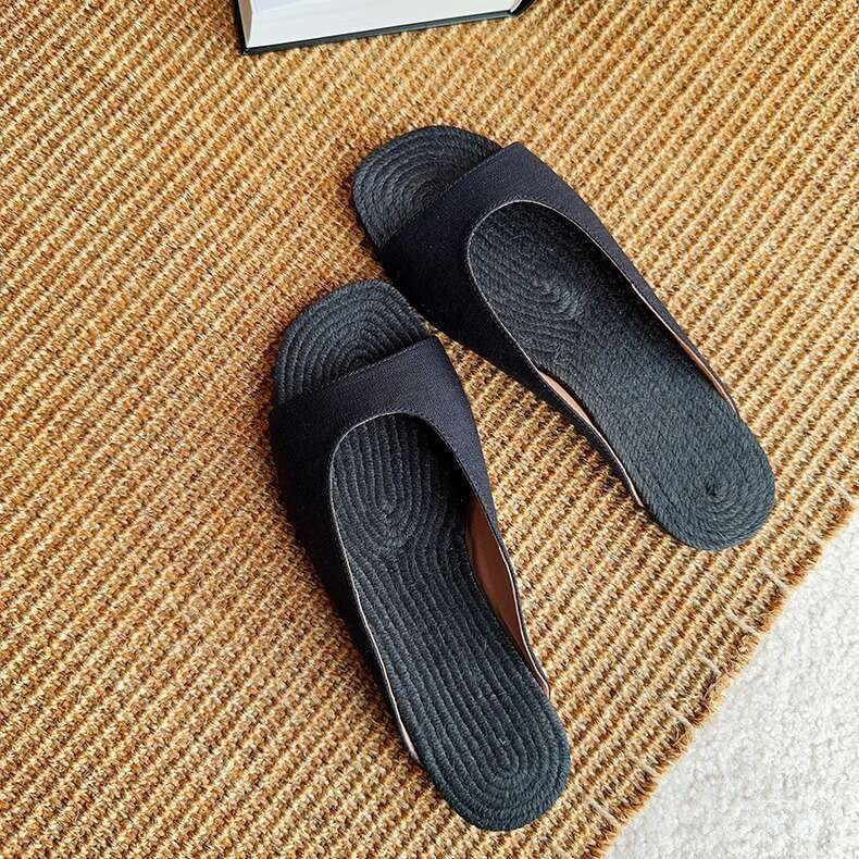 Genuine Leather Straw Woven Linen Flat Sandals for Women, Summer New Fashion Vacation Beach Slippers