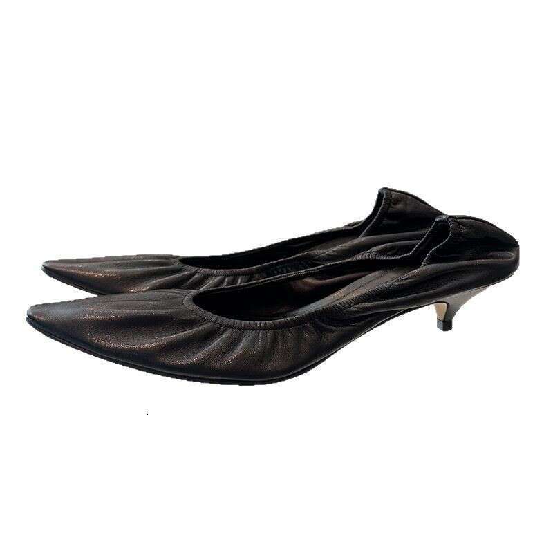 Genuine Leather French Niche High-End Sense Stiletto Pointed Toe Shallow Mouth Single Shoes for Women 2025 Spring New Elegant Cat Heel Loafers