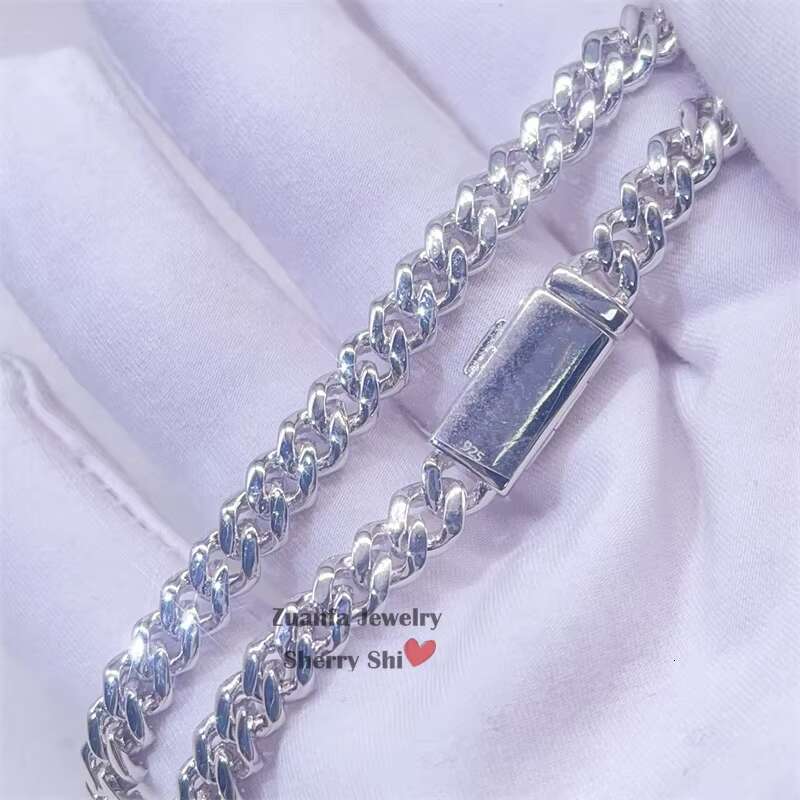 Zuanfa Jewelry Hip Hop Iced Out 6MM Solid 925 Silver VVS Small Women Moissanite Cuban Chain