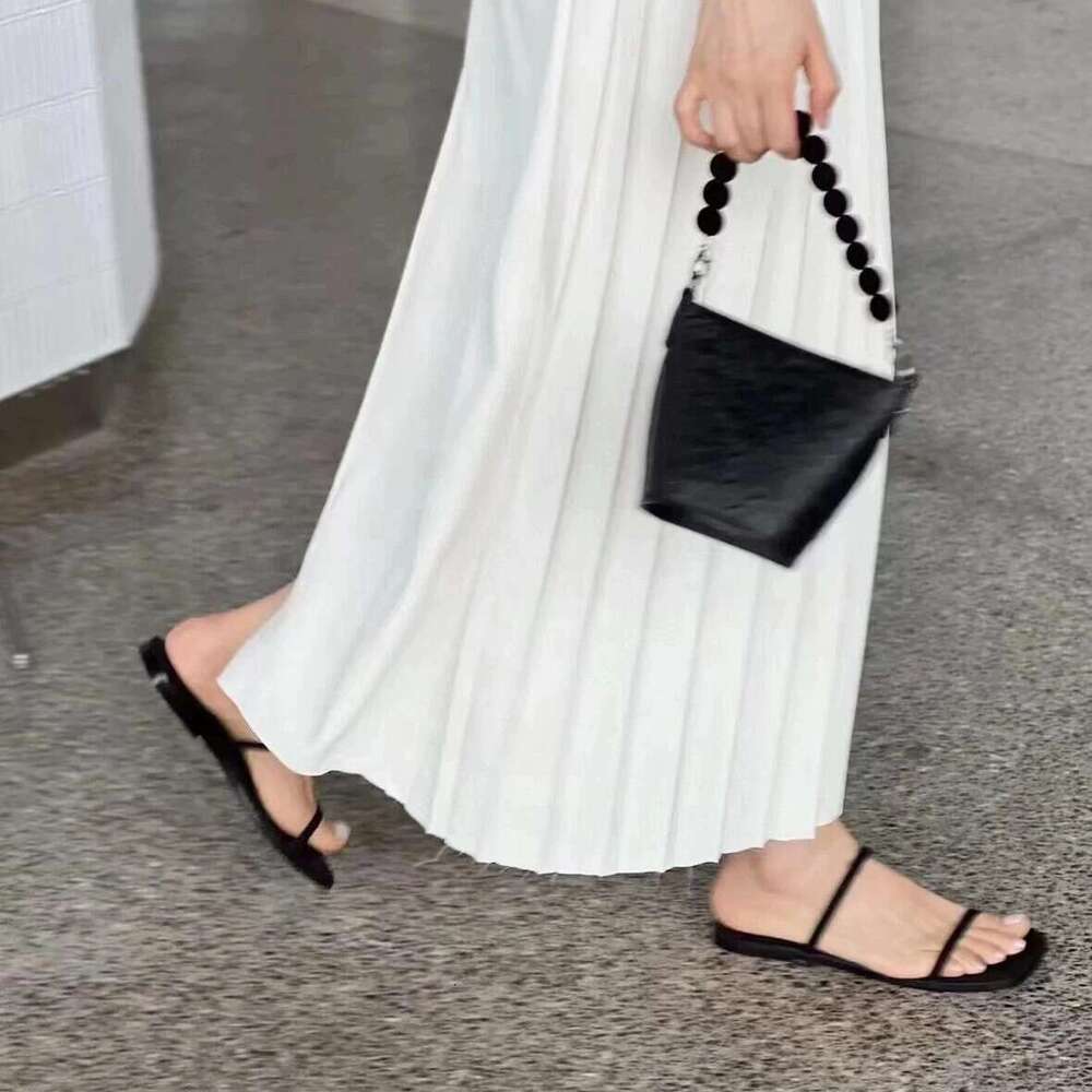 Sheepskin Version ~ Suede Niche Simple One-Strap Sandals for Women 2025 Summer Square Toe Flat Shoes Outdoor Slippers