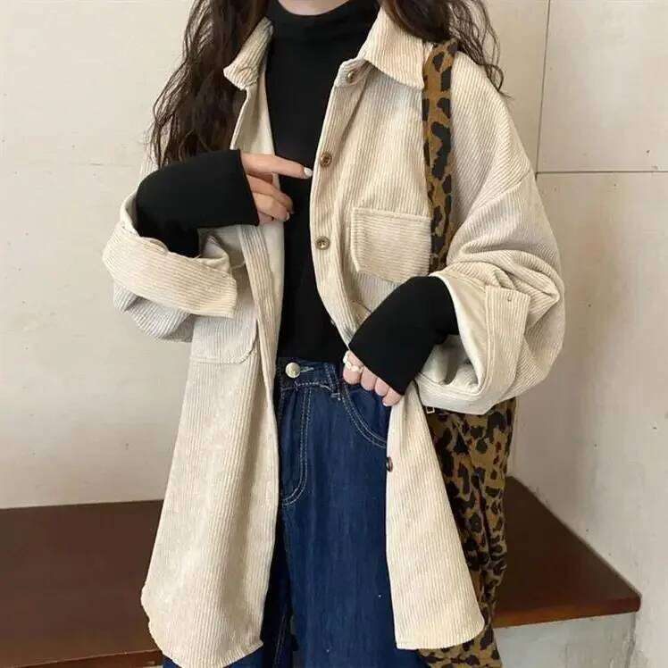 VintageCorduroy Women's Design Sensibility Niche Spring Autumn/Winter Style Versatile Top Sleeveless Shirt Jacket