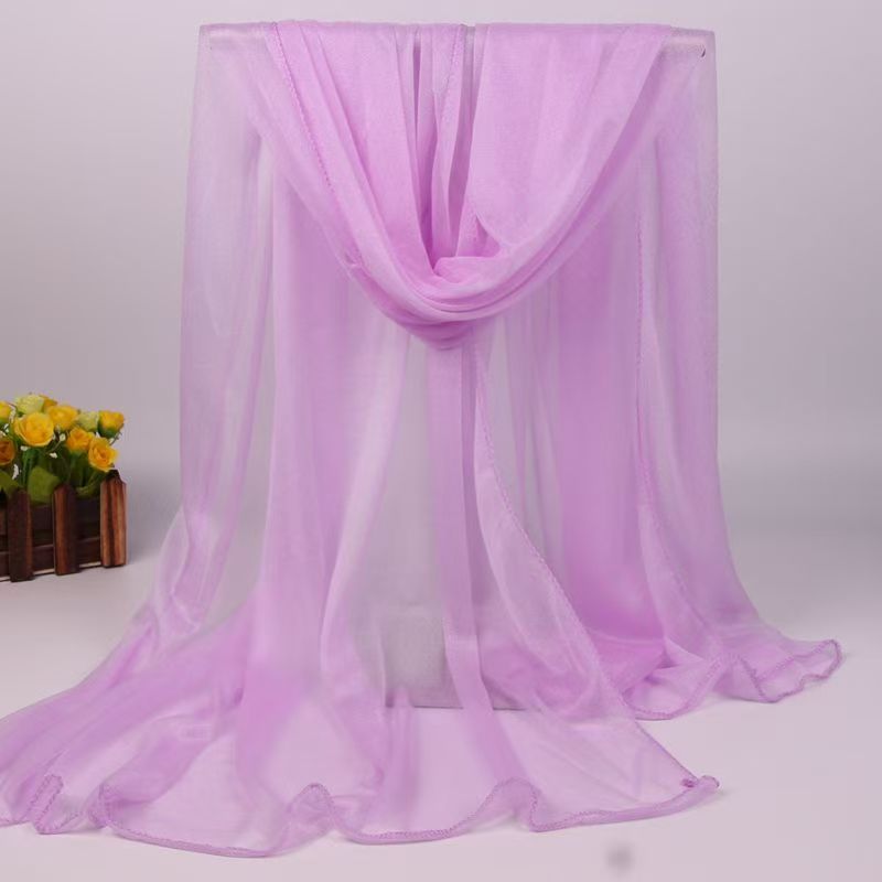 K866 Korean style new scarf for women, long chiffon shawl, summer sun protection, beach towel, solid color silk scarf