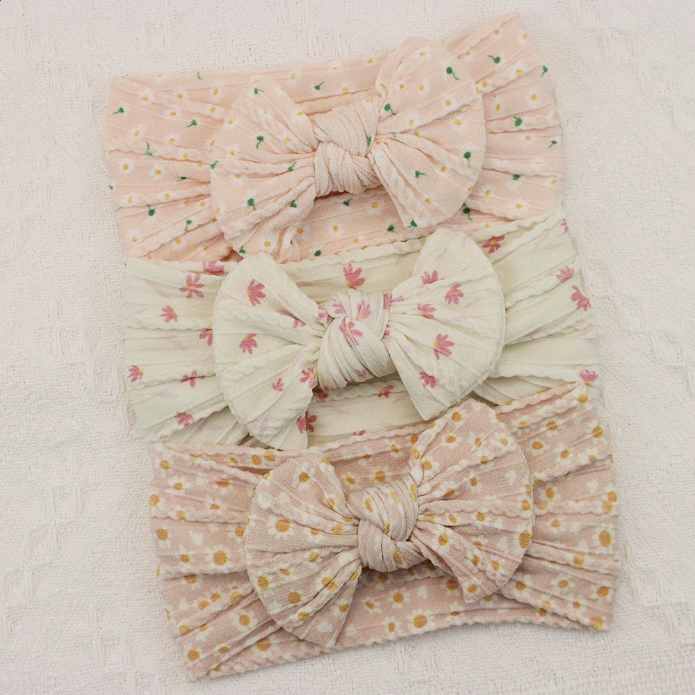 3Pcs Knit Bows Baby Headbands Lot born Baby Girl Headband Set Elastic Nylon Children Turban Kids infant Baby Hair Accessories 250529