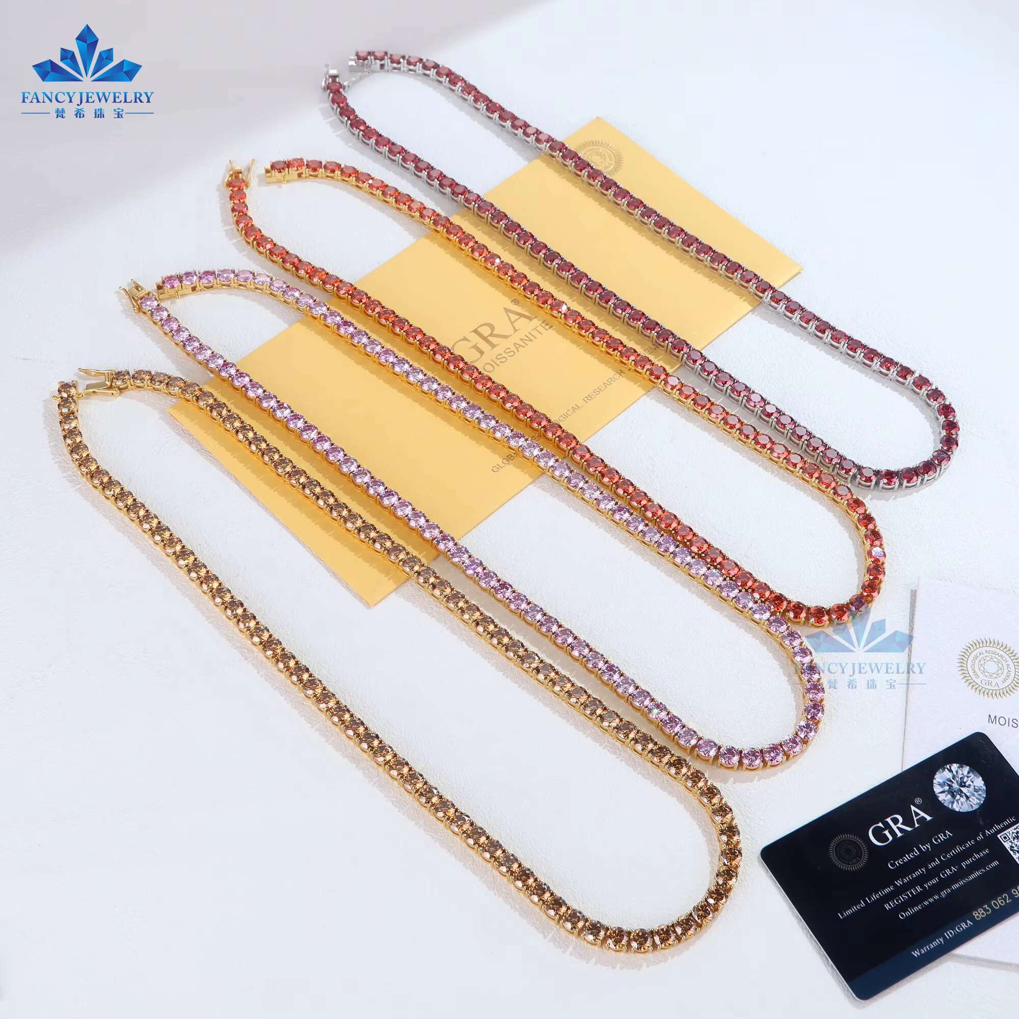 Drop Shipping VVS Diamond Tennis Chain 6.5mm Red Yellow Green Blue Pink Moissanite Tennis Chain 925 Sterling Silver