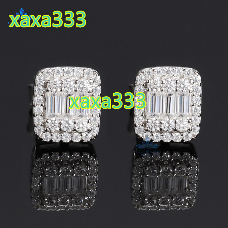 2025 Fashion Top Quality Cushion Cut Moissanite Stone Design 925 Silver Men Moissanite Stud Earrings
