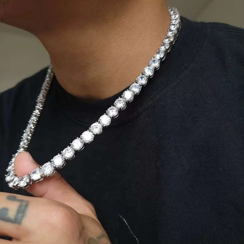 Big Diamond Hip Hop Jewelry D Color VVS Moissanite Tennis Link Chain Sterling Silver 925 Fine Jewelry Necklace