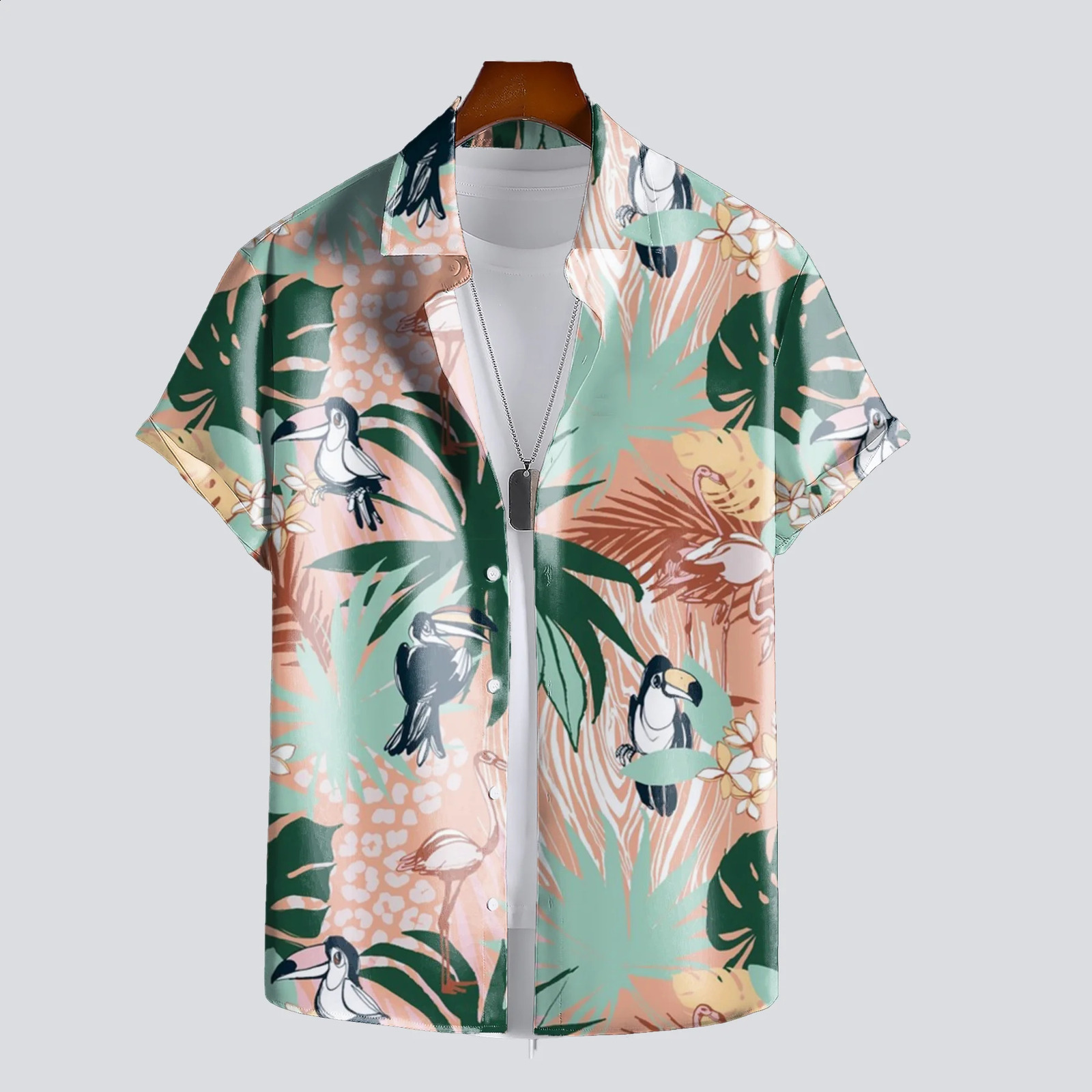 Mens Summer 3D Printed Hawaiian Landscape Graphic Hawaiian Shirt Casual Printed Floral Short Sleeve Hawaiian Tropical Top 250527
