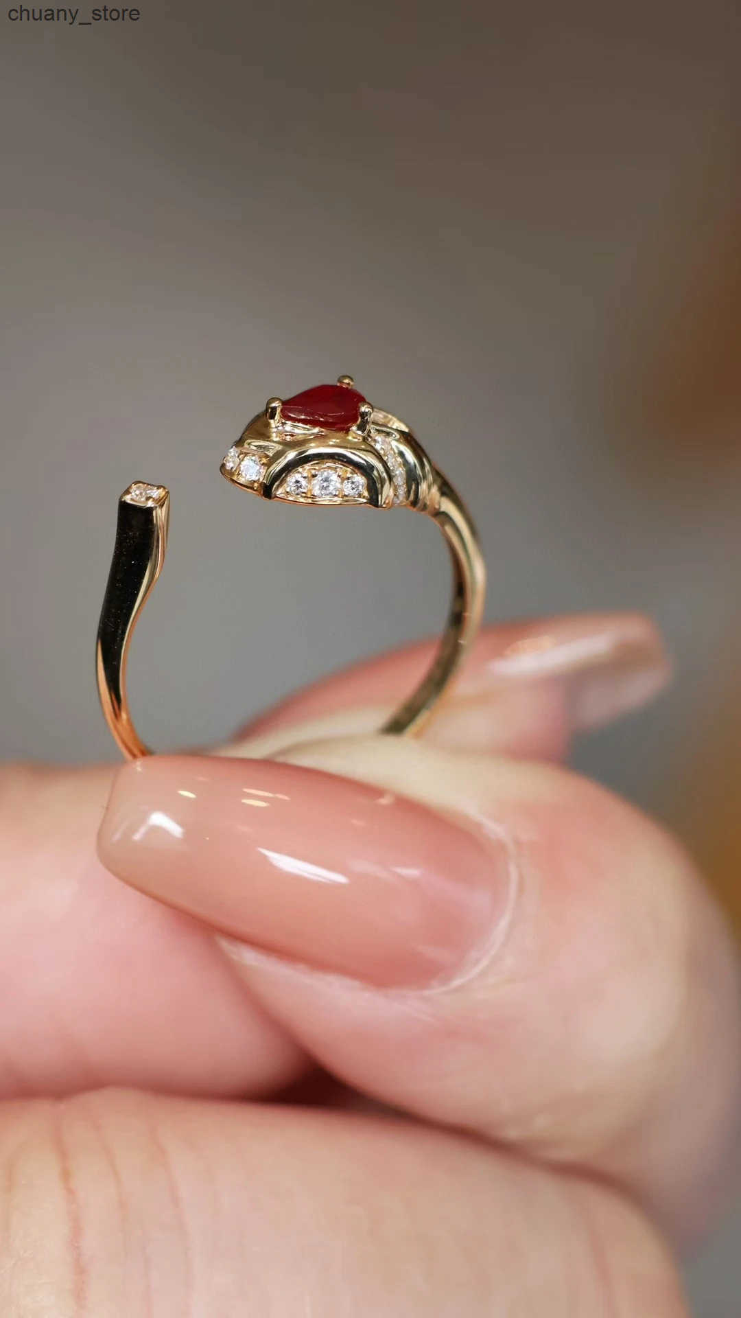 18K real gold natural ruby diamond ring snake head open ring wedding ring for women Valentines Day gift factory wholesale custom z250529GLQ0