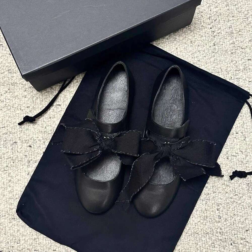 Genuine Leather Niche Detachable Bow Strap Two-Way Flat Ballet for Women Spring Autumn Mary Jane Shoes