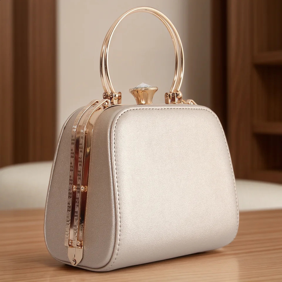 Ladies Elegant Solid Color Evening Bag Fashion PU Handbag Rhinestone Lock Buckle Hundred Shoulder Crossbody Bag with Chain 250528