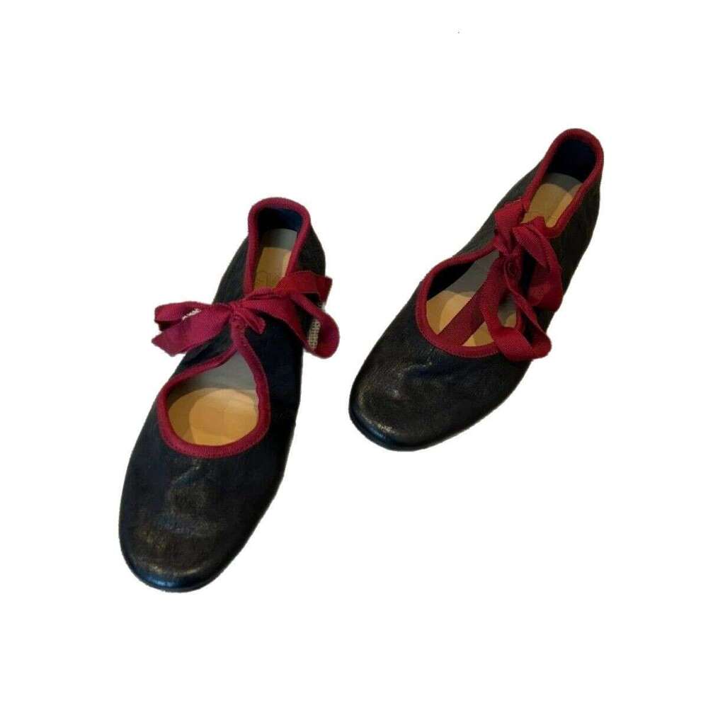 Genuine Leather French Style Color Block Lace-up Ballet Flats Women 2025 Spring Festival New Versatile Flat Mary Jane Shoes