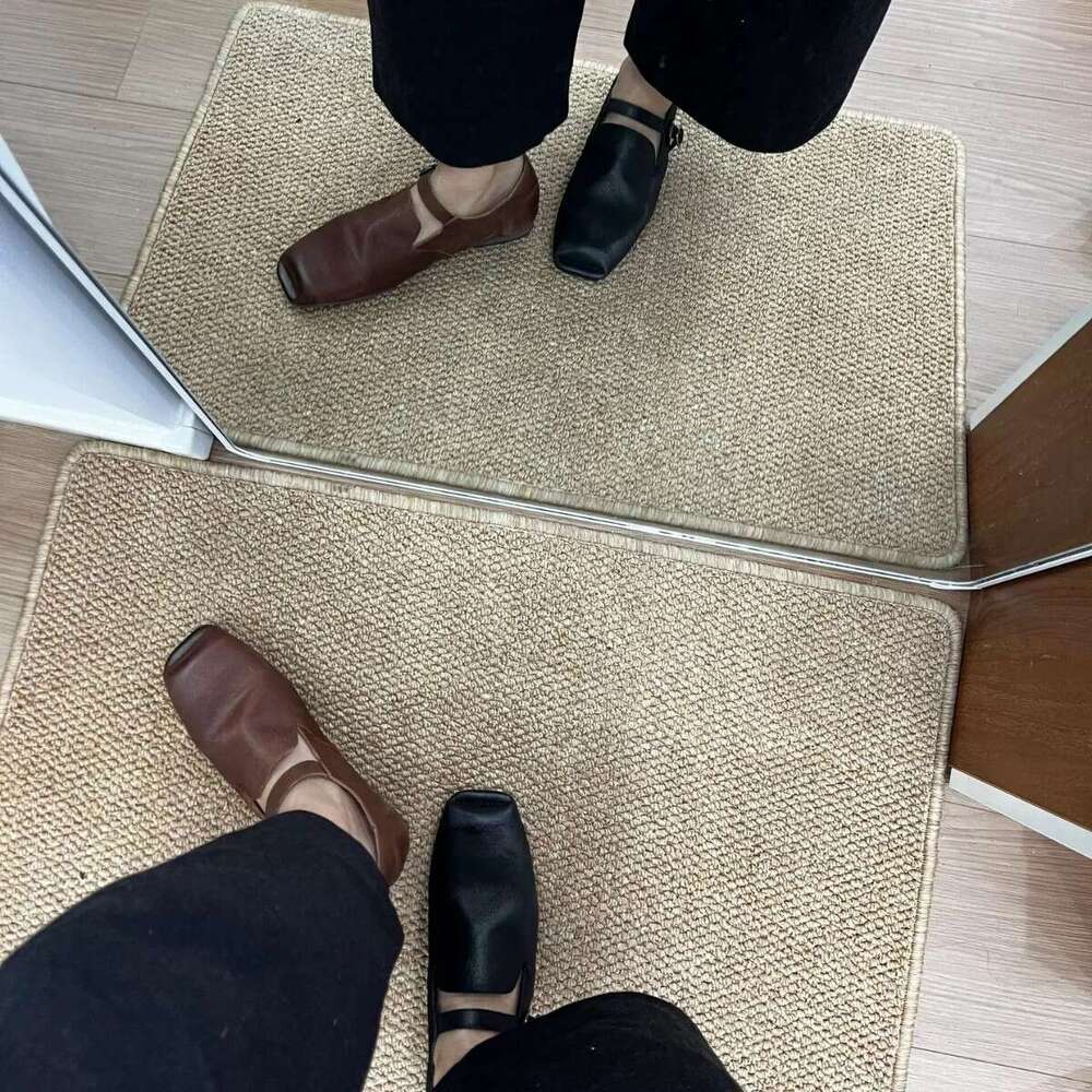 Genuine Leather Niche Square Toe Deep Mouth Loafers for Women Spring and Autumn Low Heel One-Strap Mary Jane Shoes