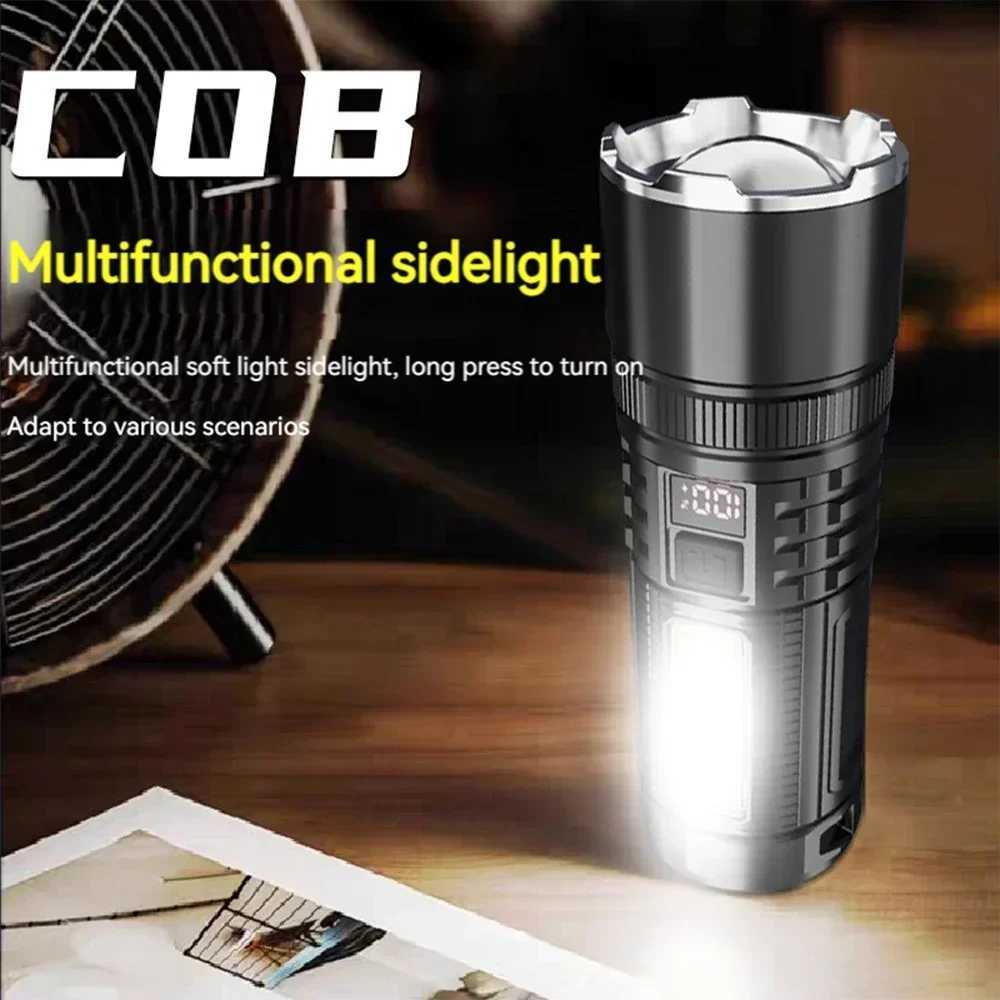 High Power 300W white laser Flashlight COB Strong Light LED Portable Torch USB Rechargeable Built In Battery With Power DisplayXJ250529