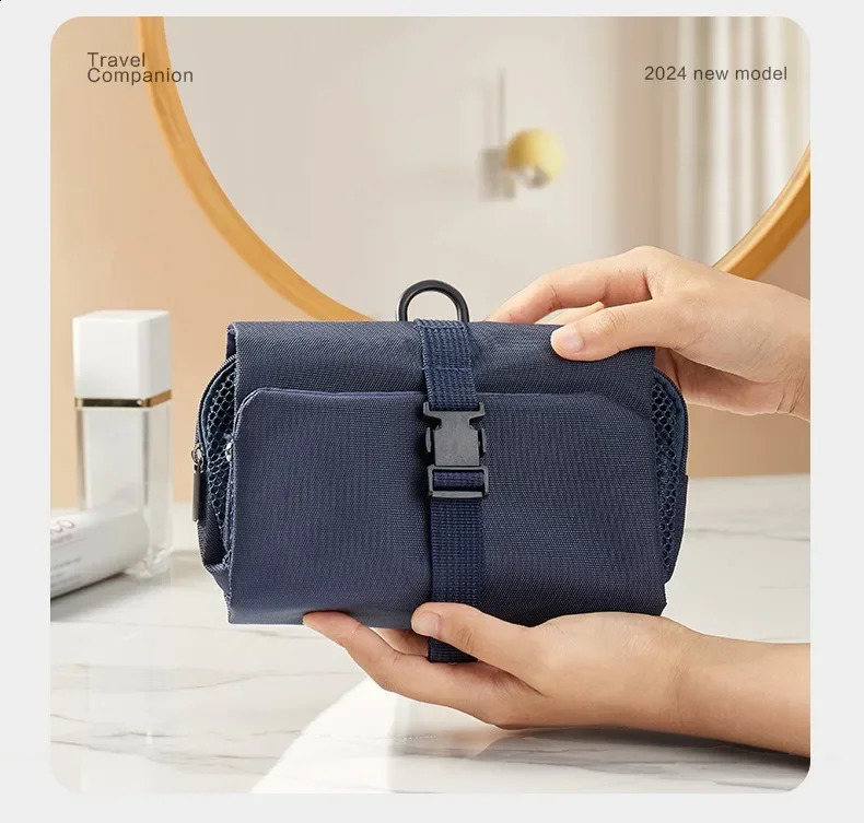 Japanese Style Snap Folding Toiletry Bag Hook Business Trip Toiletries Storage High Quality Cosmetic Bag 250528