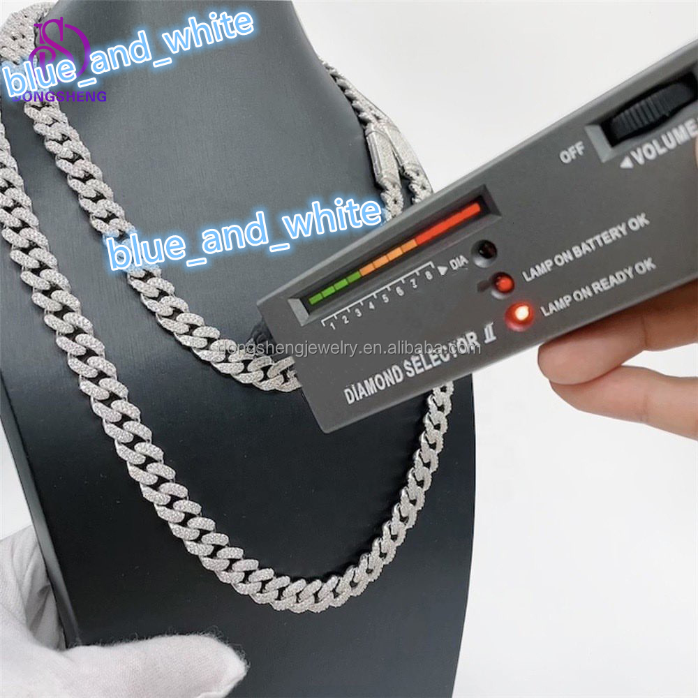 Iced Out Jewelry Cuban Link Chain 10mm S925 Silver Dual Rows Brillant Diamond Round Cut Clear Moissanite Cuban Necklace