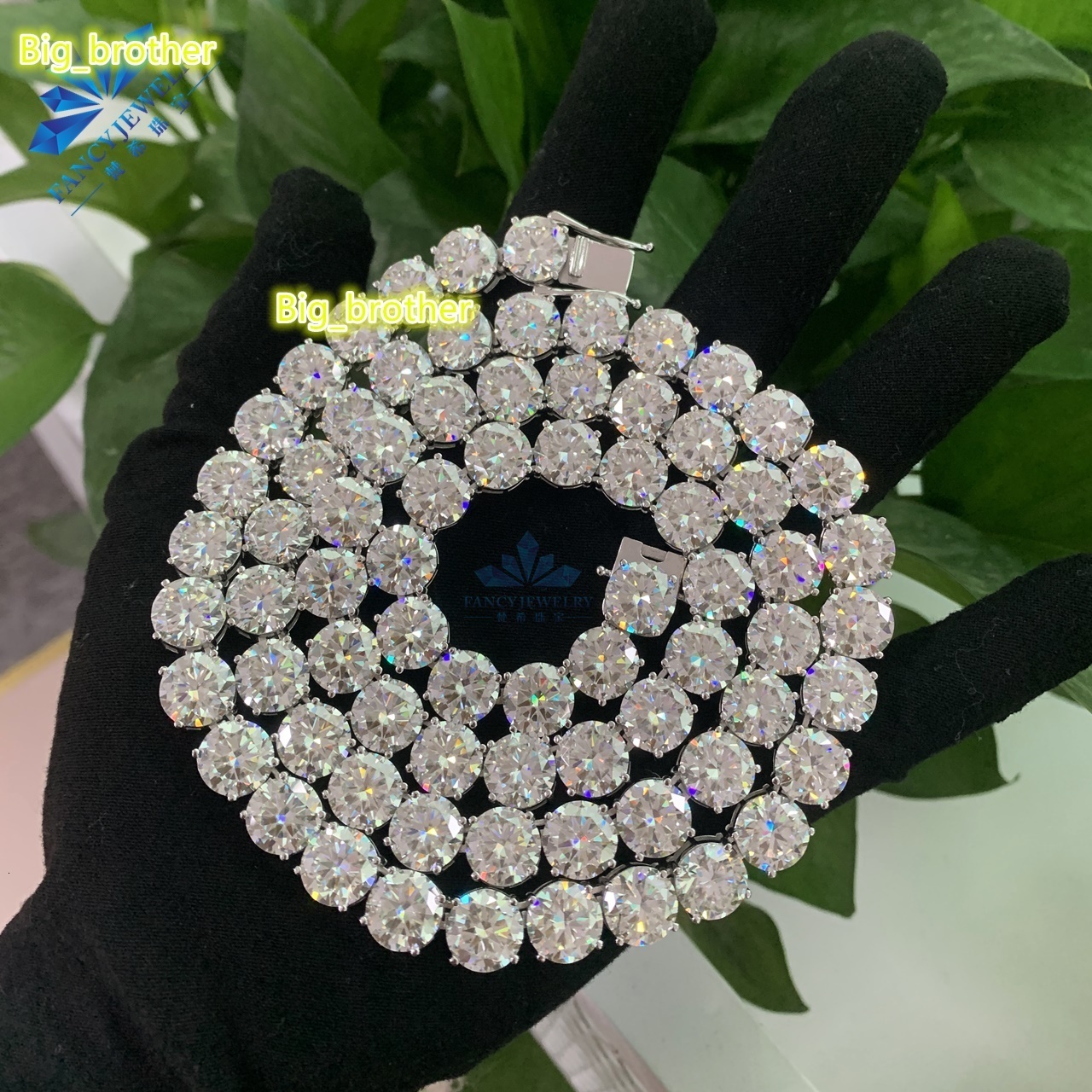 New Stock Round 10mm Big Hip Hop Necklace Luxury Bling 925 Silver Gold Plated Claw Set Lab Moissanite Diamond Tennis Chain
