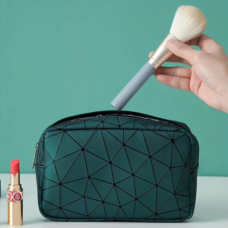 Simple Portable Makeup Storage Bag Lightweight Multifunctional Geometric Pattern Travel Toiletry Pouch Coin Purse Cosmetic 250528