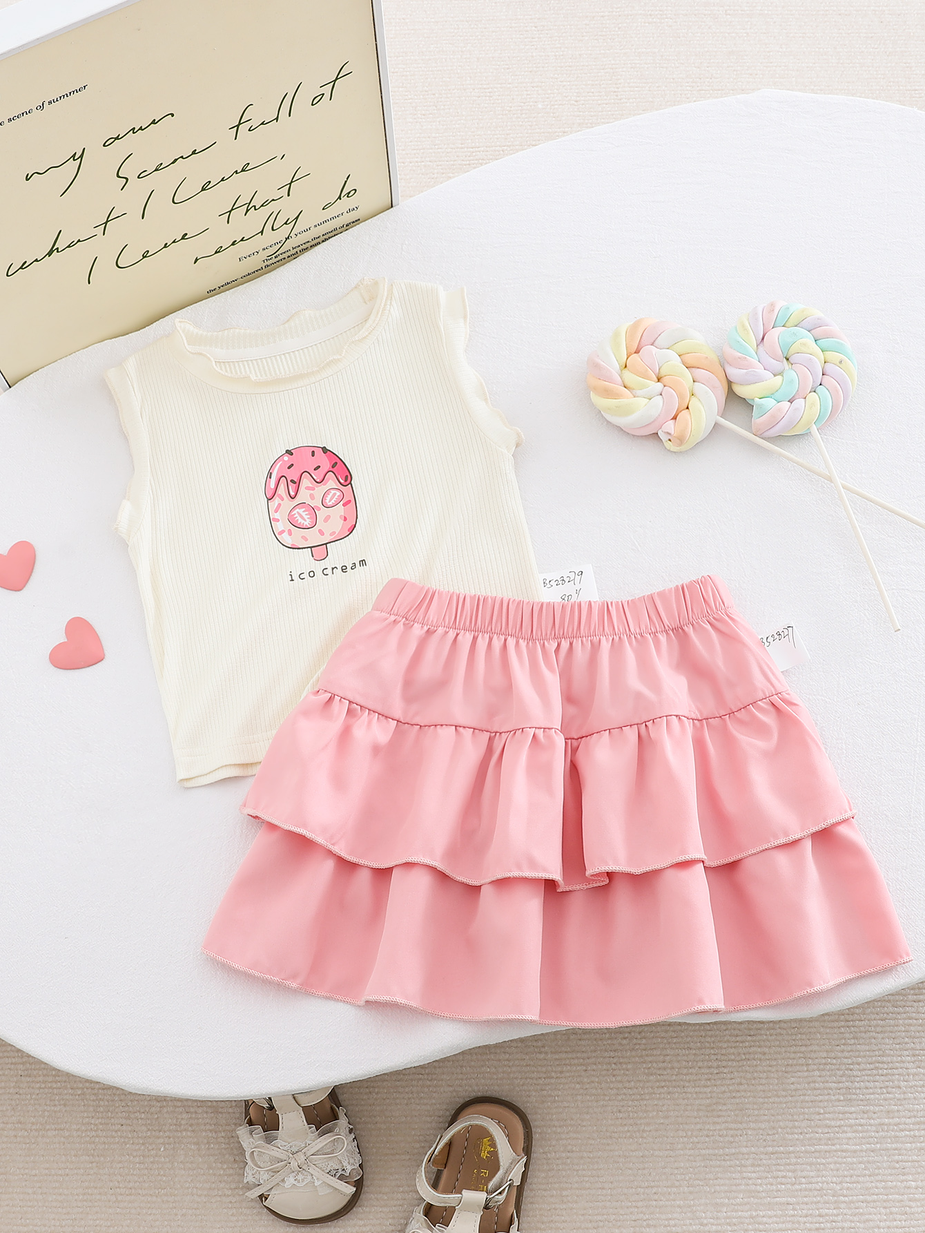 New Summer Style Girl's Skirt: Stylish Children's Pleated Skirt, Princess Layered Skirt and Sleeveless Top Set