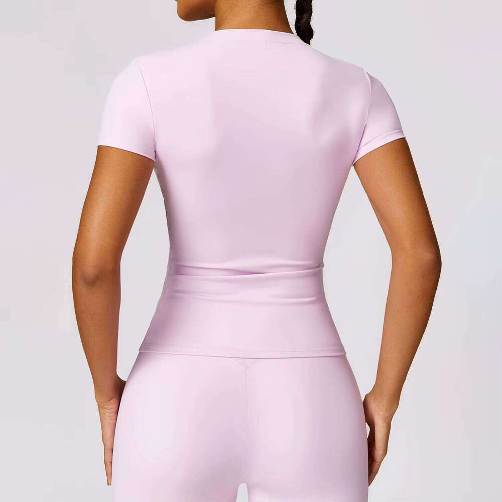 2025 Women's Round Neck Short Sleeve Slim Fit Running T Shirt High Waist Fitness Compression Quick Dry 2 Piece Set