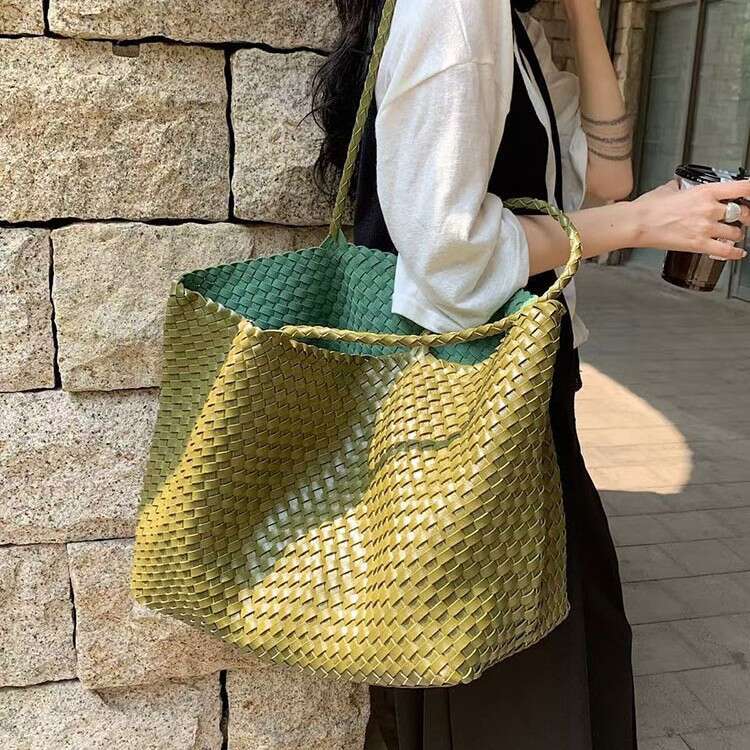 Tote Bag Braided Handbag Genuine Leather Niche Handwoven Bucket Large Capacity Tote For Women Handheld Shoulder Underarm Beach Bag Shoulder Bag