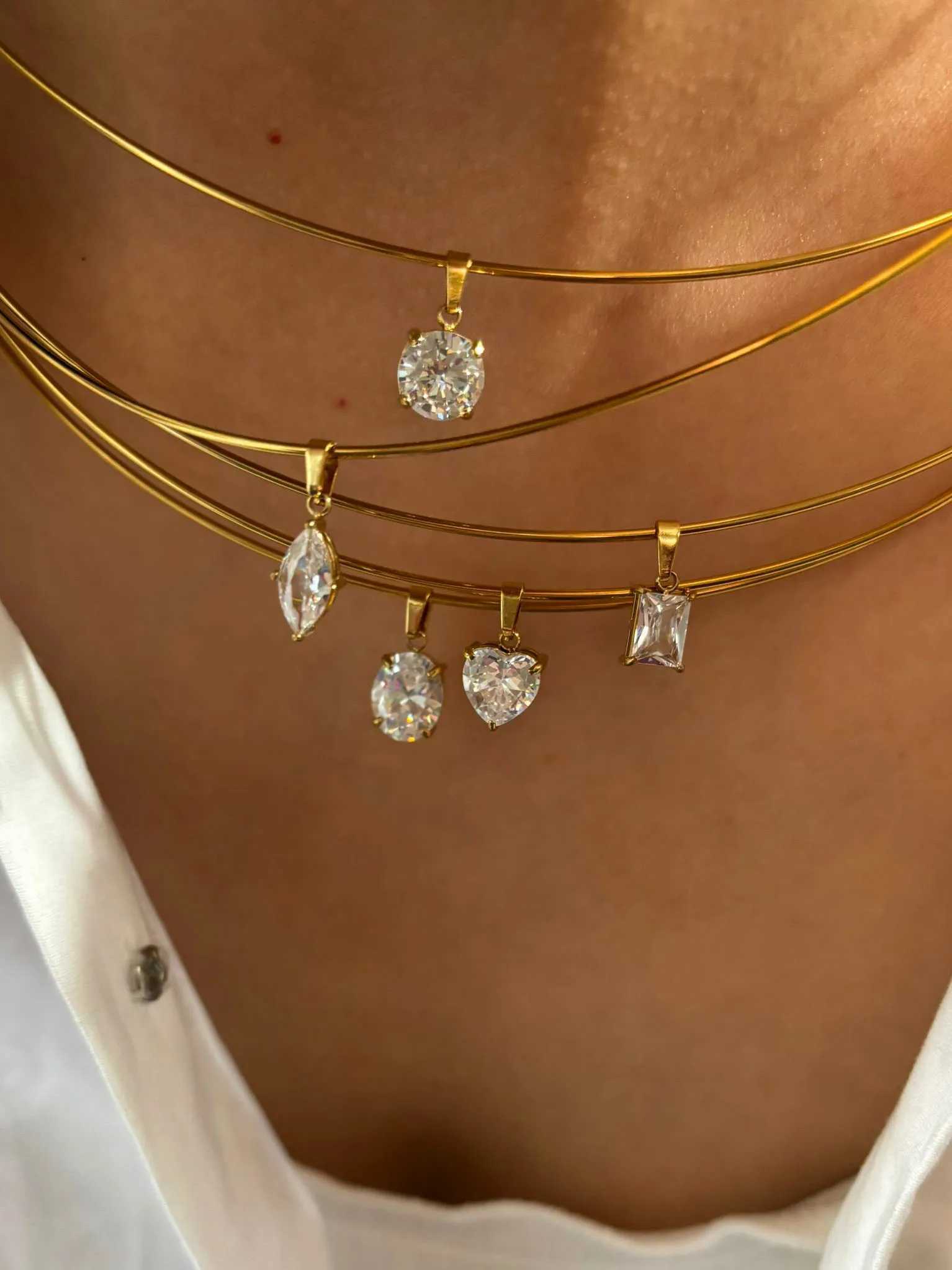 GHIDBK Statement 5 Designs Sparkling AAAA Zircon Pendant Necklace for Women Stainless Steel Choker Necklace Trendy Daily Jewelry XJ250528