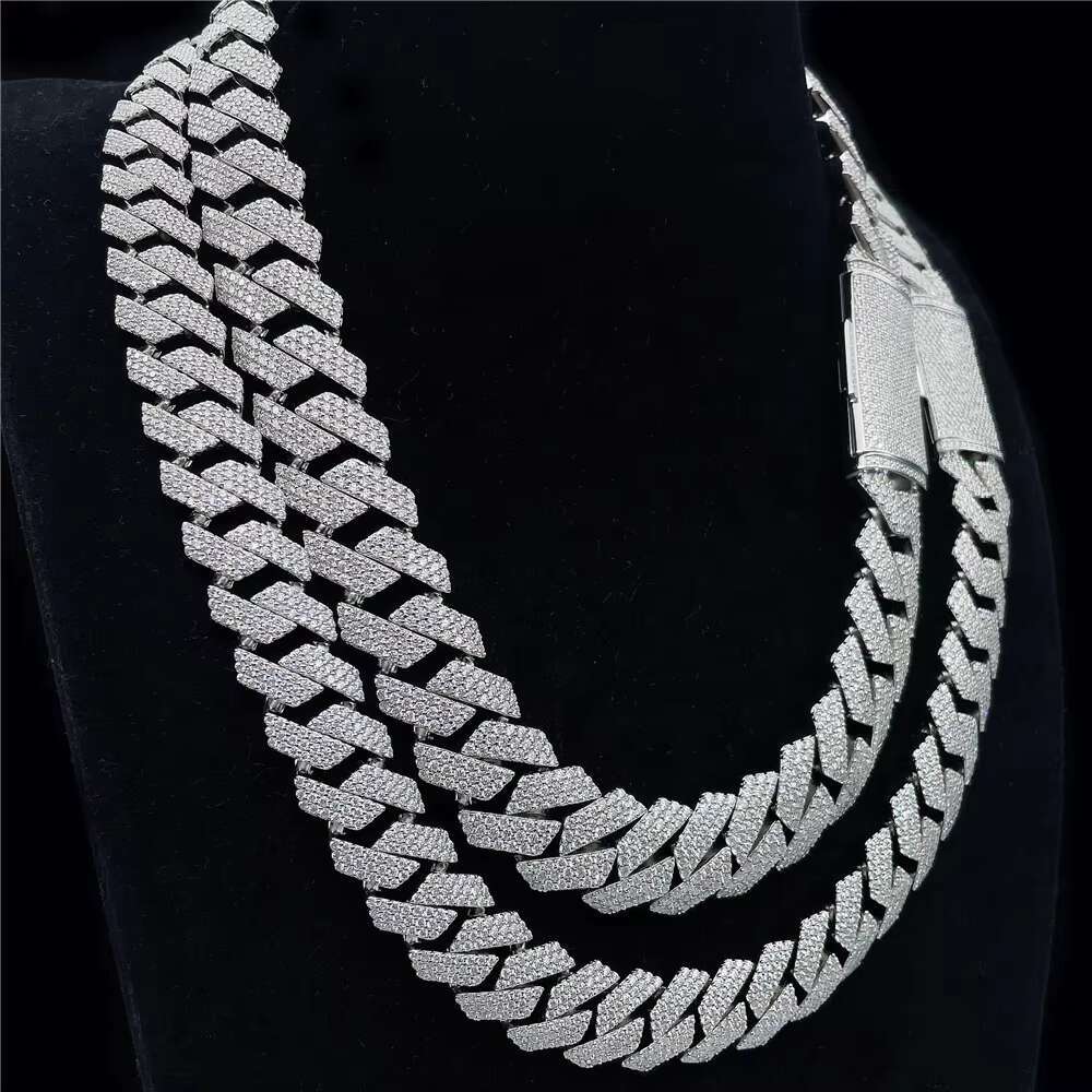 Fully Setting S925 VVS Moissanite Diamond 18mm Prong Iced Out Custom Cuban Link Chain Hip Hop Jewelry
