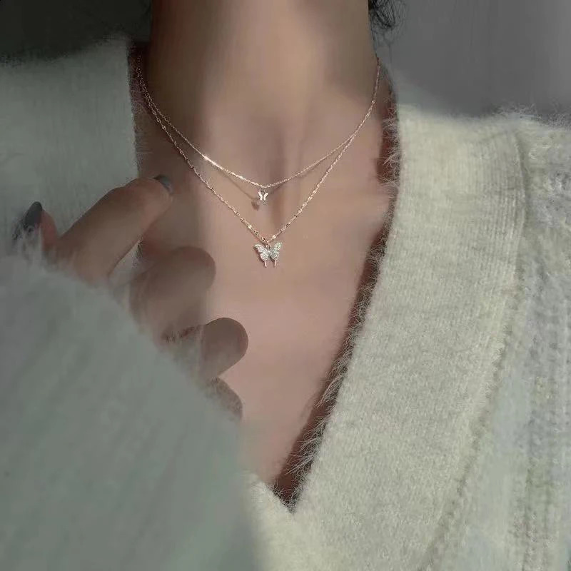 Shiny Butterfly Necklace Ladies Exquisite Double Layer Clavicle Chain Jewelry for Gift 250519