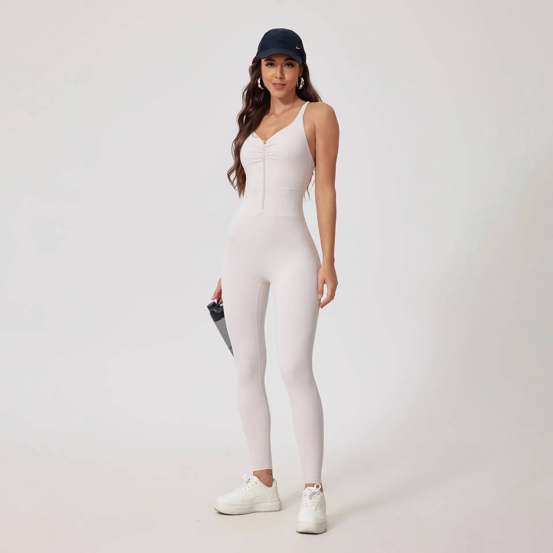 Seamless Yoga Jumpsuits Sports Fiess Hip-lifting Skinny Backless Zipper Winter Workout Gym Leggings Sportswear for Women