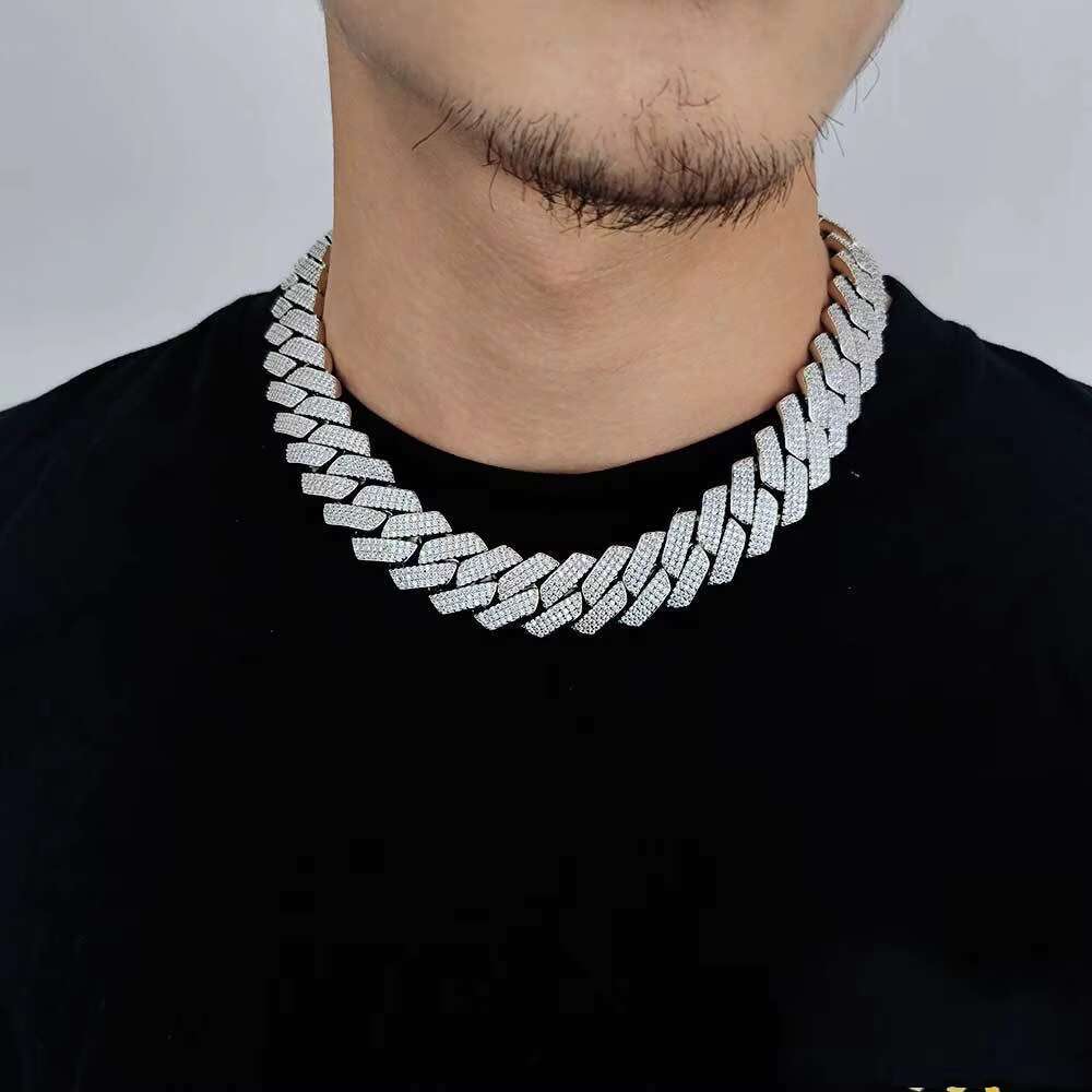 High Quality Cubana Hip Hop Jewelry 20mm 925 Sterling Silver VVS Moissanite Diamond Iced Out Cuban Link Chain Necklace for Men