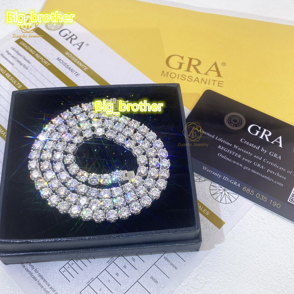 Wholesale Hip Hop 925 Sterling Silver VVS Moissanite Diamond White Gold Cluster Tennis Chain Bracelet Necklace for Men Women