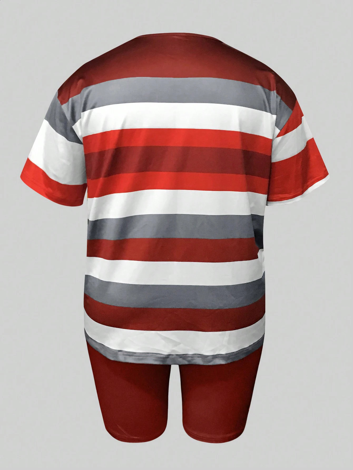 LW Plus Size shorts sets summer Striped short sleeve Tshirt skinny Shorts Set casual womens Two pieces sport suit 250517