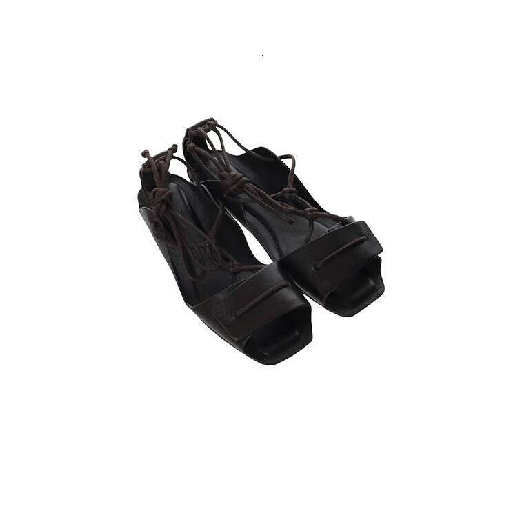 Cowhide Version ~ Niche Square Toe Flat Roman for Women 2025 Summer Fashion Cross Strap Ankle Sandals