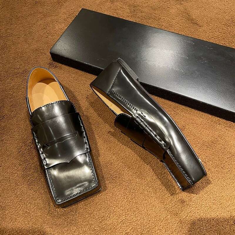 Genuine Niche Design Square Toe Flat Slip-On Loafers for Women 2025 Spring New Fashion Small Leather Single Shoes
