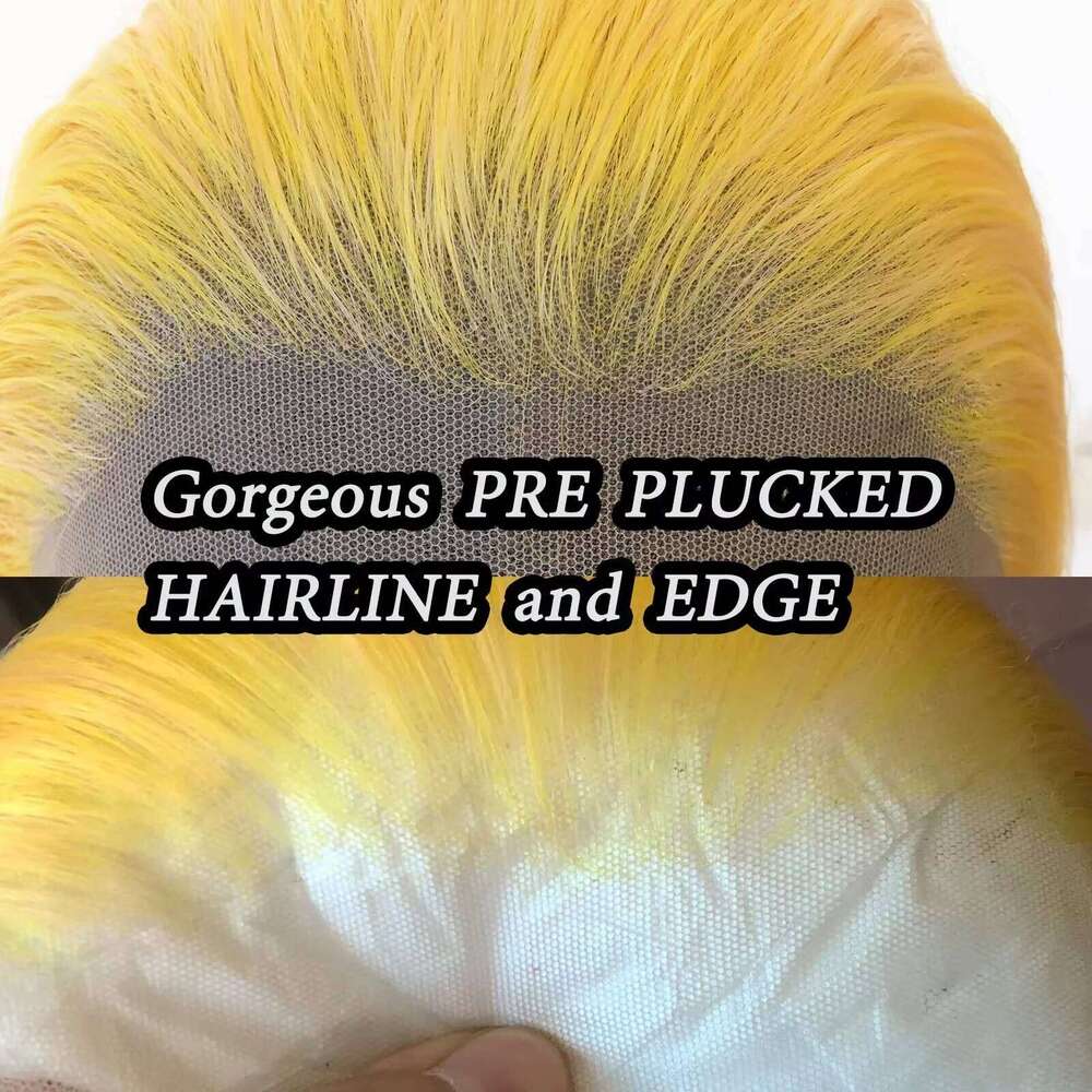 300 Density 13x6 HD Front Lemon Yellow Colored 40Inch Straight Lace Frontal Wig PrePlucked Human Hair Wigs