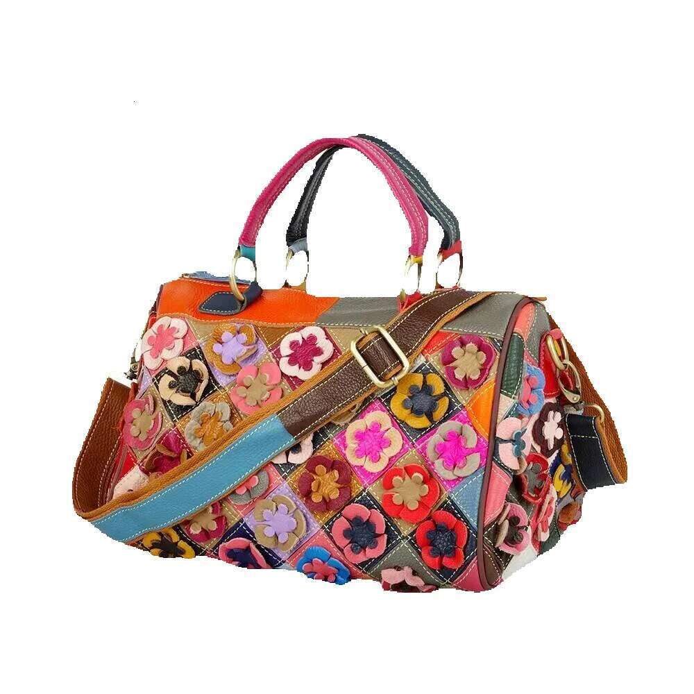 Designer Luxury Designer Luxury Leather Hand-Made Colorful Flower Mosaic Random Color Women's Handbag Crossbody Bag