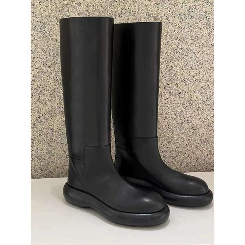 Straight Knight for Women 2024 New Autumn Winter Thick Sole Round Toe Slimming Over-the-Knee Mid-Length High Tube Boots