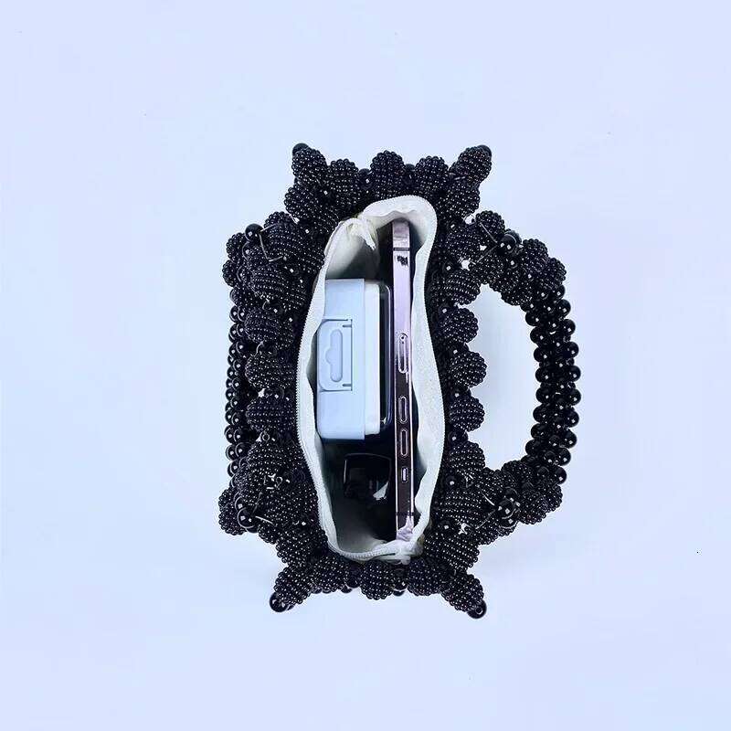 Women's Designer Black Pearls For Women Handbag Beaded Party Evening Handmade Hollow Woven Bag Wedded Clutch New Shoulder Bags