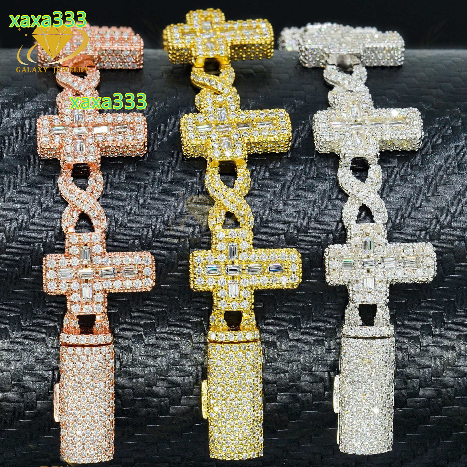 Hot Sale Emerald Cut Cross 16mm Infinity Cuban Link Chain Men Hip Hop Moissanite Diamond Iced Out Cuban Bracelet Necklace
