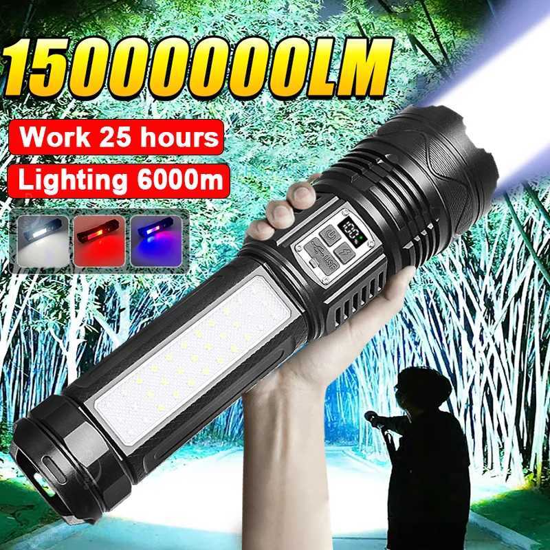 NEW Most Powerful LED Flashlights High Power Lighting 6km Spotlight Built-in Battery Rechargeable Torch Hunting Tactical TorchesXJ250529