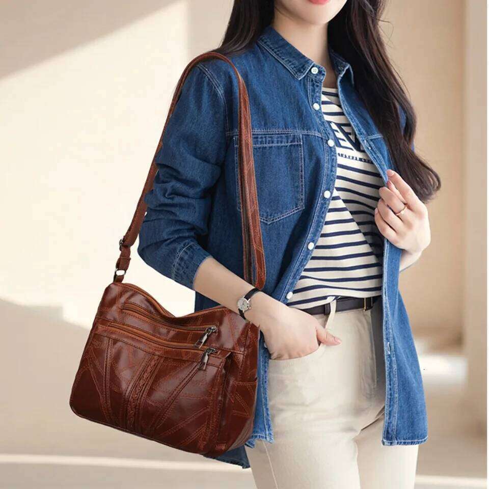 Multiple Pockets Soft Leather Hand For Mom Handbags Women Designer Shoulder Crossbody Bags Sac A Main