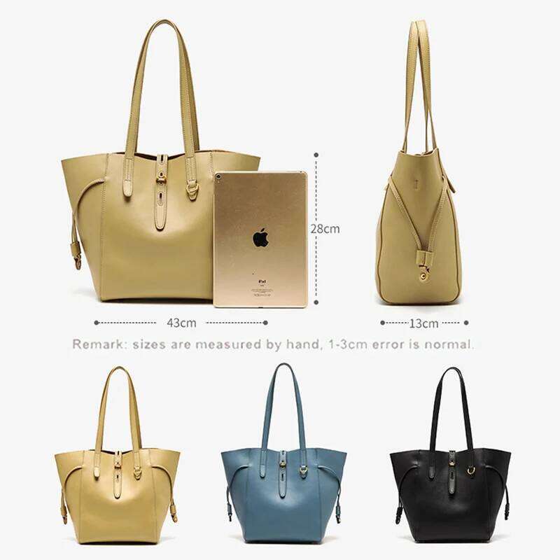 New Women Large Capacity Commuter Tote Teenage Girl Fashion All-Match Single Shoulder Bag Lady Daily Using Split Leather Handbag