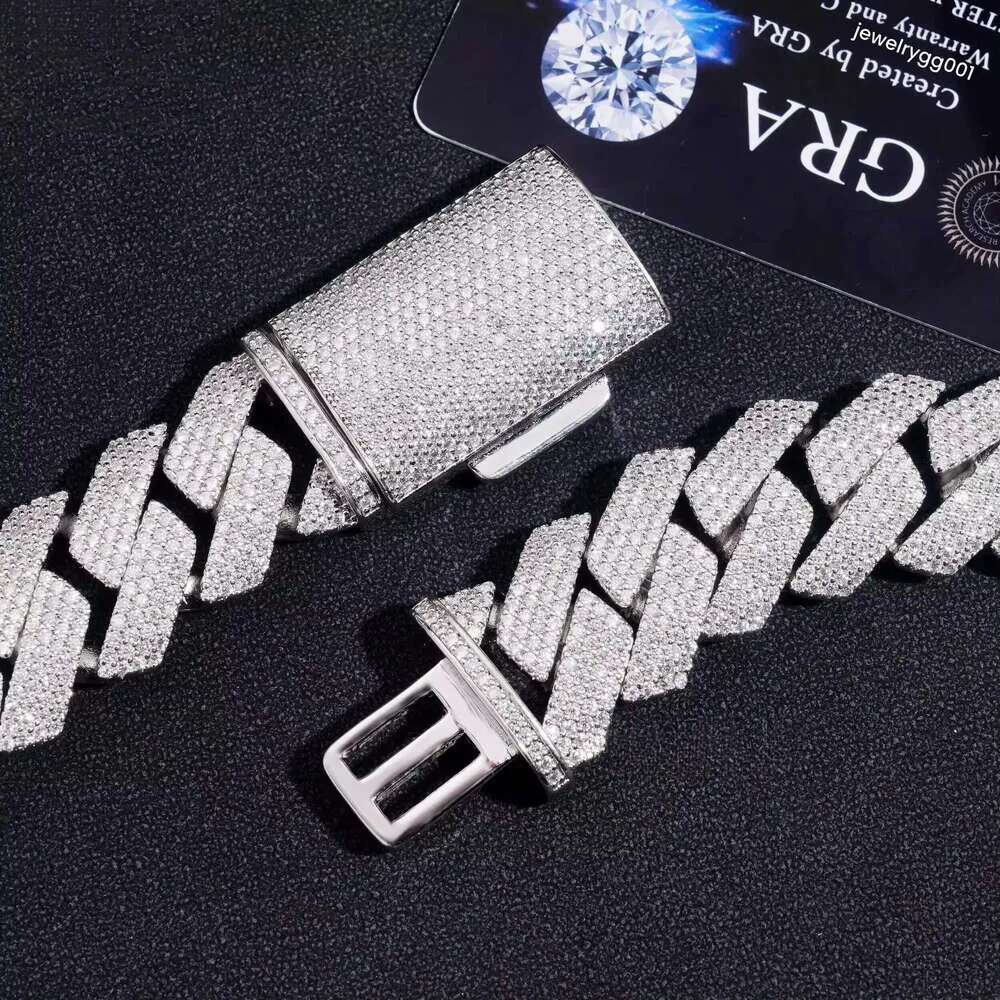 20MM W Gold Chains for Men Prong Chocker S Personalize Iced Out Chain Hip Hop Designer JewelryCuban k Necklace 3 Row Moissanite