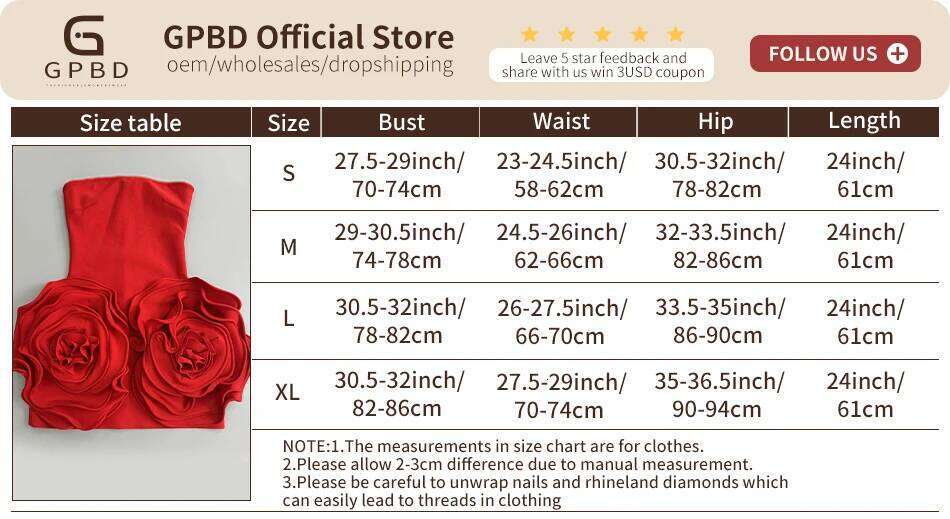 GPBD New Women's Sexy Strapless Handmade Three-Dimensional Big Flower Tight Mini Bandage Elegant Holiday Party Dress