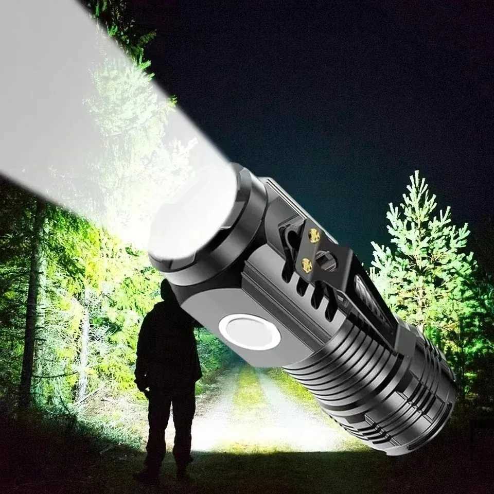 Powerful Tactical Flashlight 3LED USB Rechargeable High Power Mini Flashlight with Magnet Waterproof Camping Hiking Emergency XJ250529
