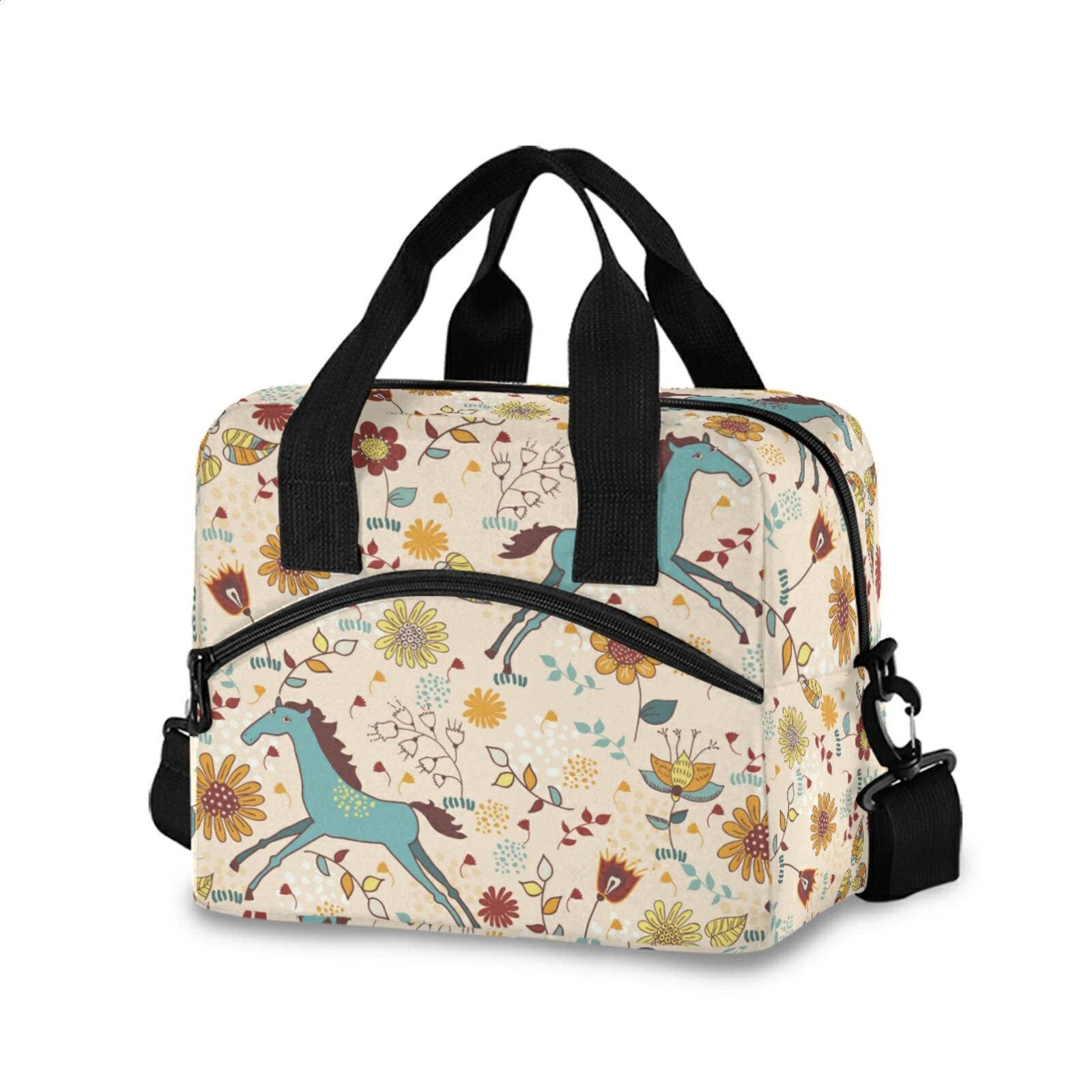 HighCapacity Food Thermal Lunch Box Bag Durable Horse Print Office Cooler Lunchbox Organizer School Insulated Case With Strap 250528