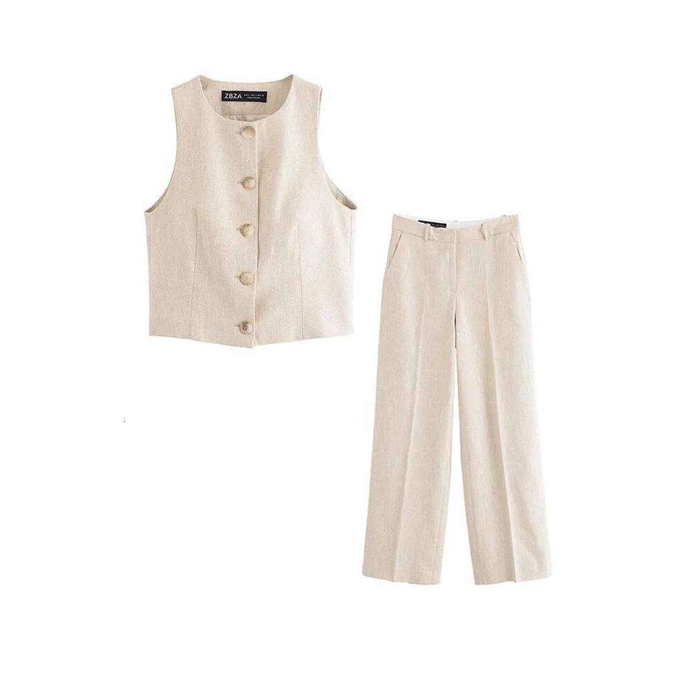 2025 Women Summer 2-Pieces Sets Fashion Casual Solid Vests Coats And Straight Pants Female Elegant Street Two Suits Clothing